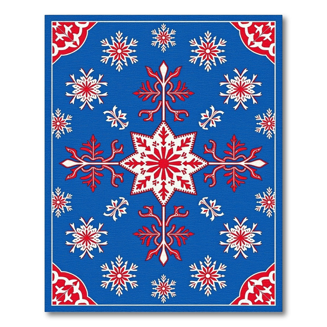 Blue Red Snowflake Medallion Rug