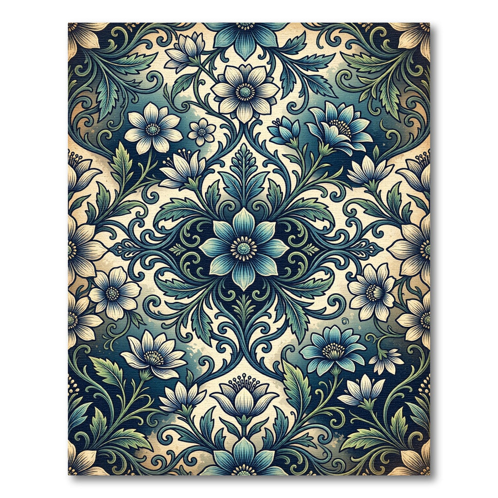 Deep Blue Floral Scrolling Acanthus Rug