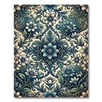 Deep Blue Floral Scrolling Acanthus Rug