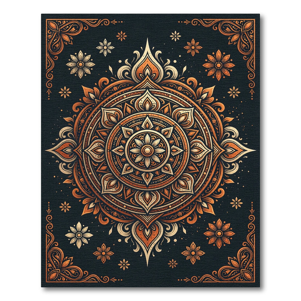 Ornate Amber Mandala Floral Medallion Rug