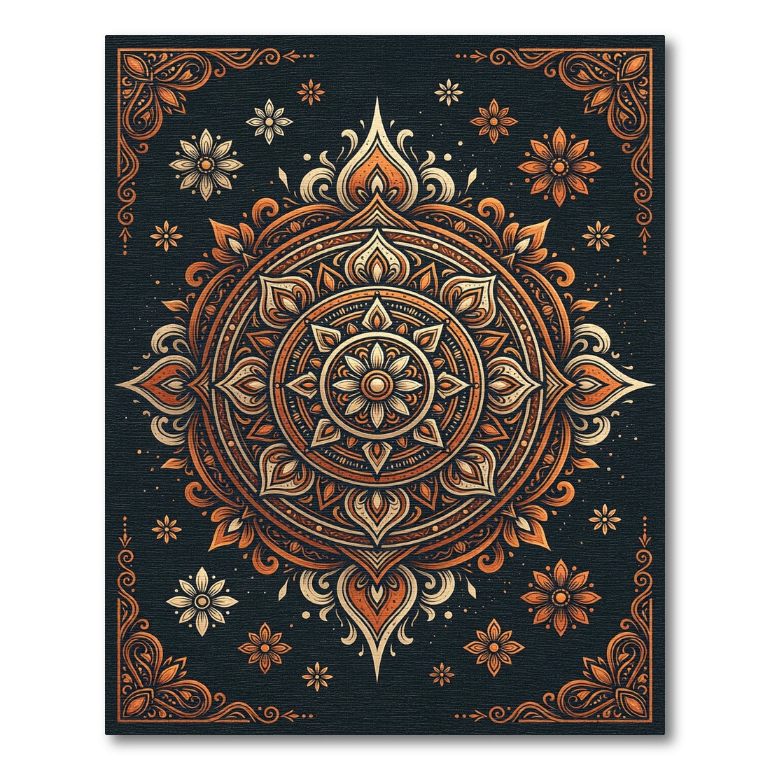 Ornate Amber Mandala Floral Medallion Rug