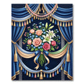 Elegant Navy Floral Bouquet Drapery Border Rug