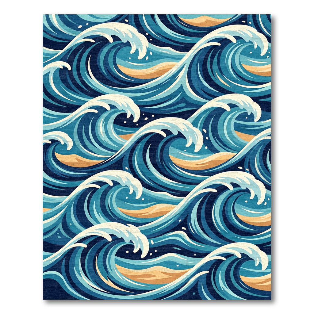 Japanese Ocean Blue Curving Wave Art Rug