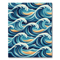 Japanese Ocean Blue Curving Wave Art Rug