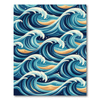 Japanese Ocean Blue Curving Wave Art Rug