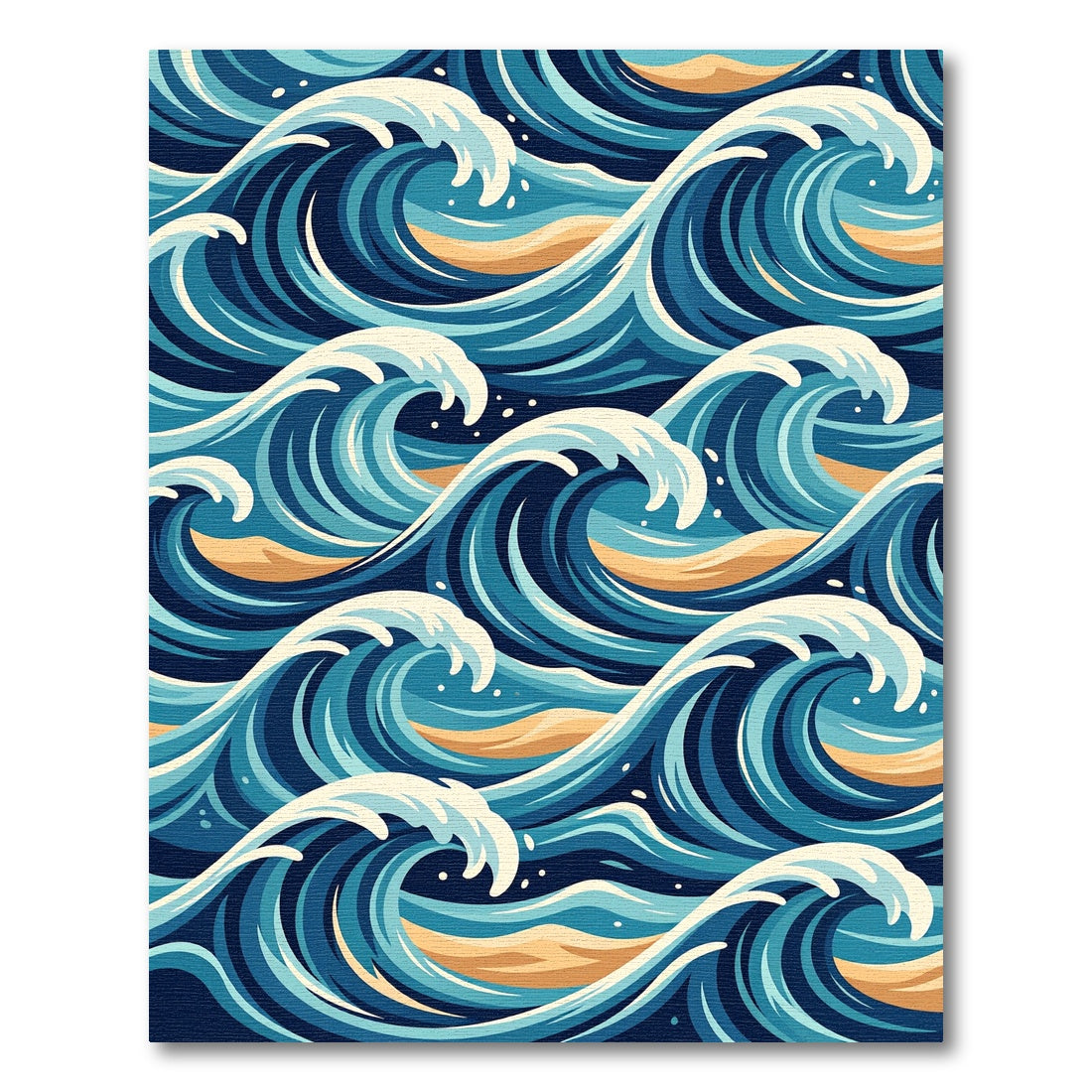 Japanese Ocean Blue Curving Wave Art Rug