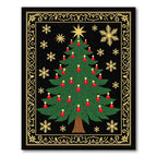 Festive Green Christmas Tree Gold Snowflakes Rug