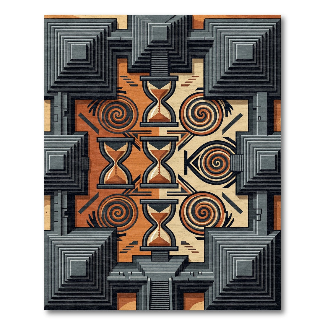 Geometric Mayan Stepped Hourglass Earthy Rug