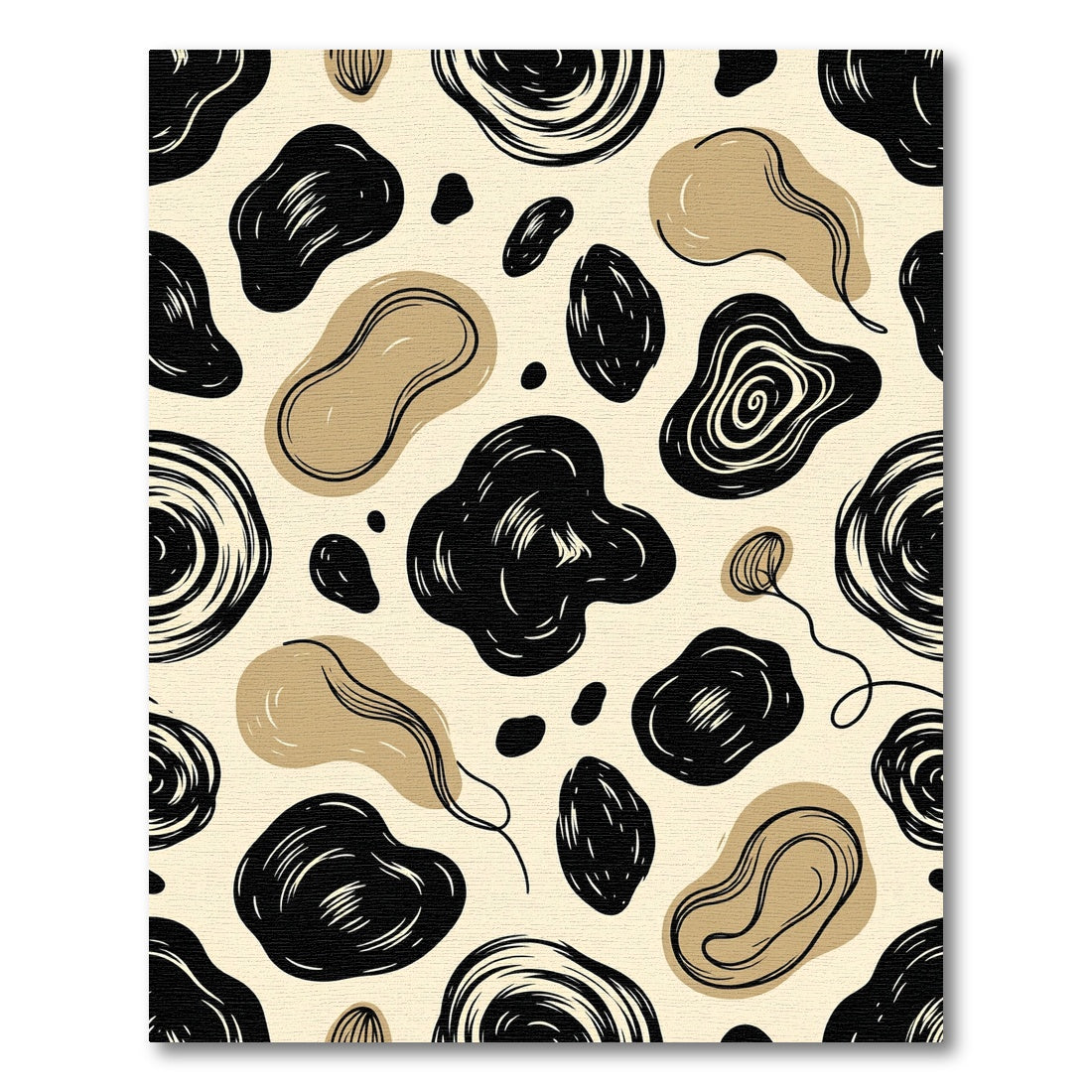 Abstract Black Tan Organic Shapes Rug