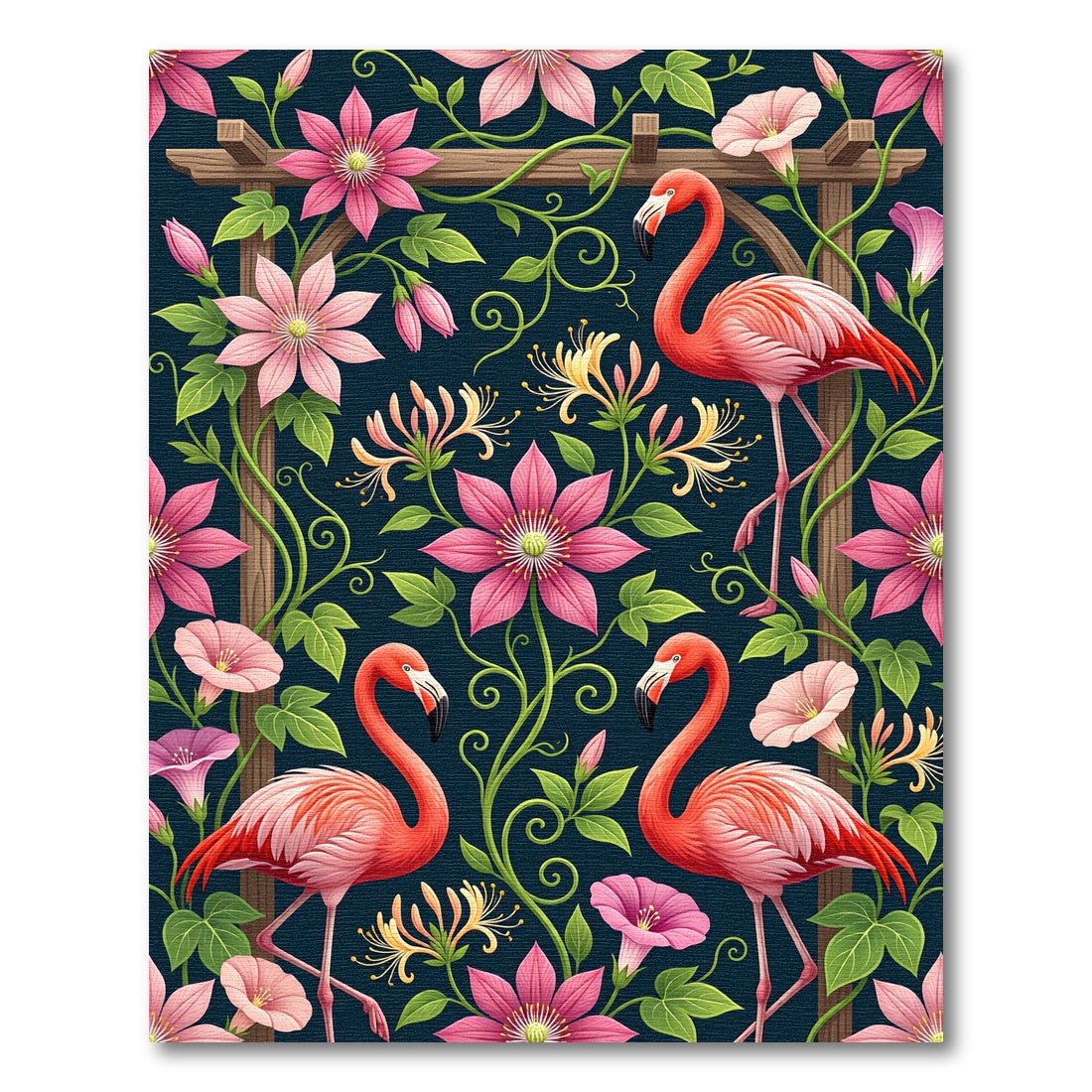 Tropical Pink Flamingo Clematis Garden Rug