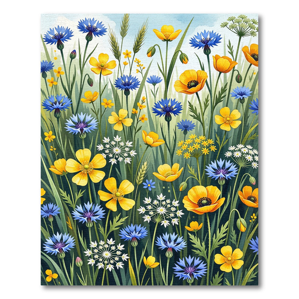 Golden Yellow Blue Cornflower Meadow Rug