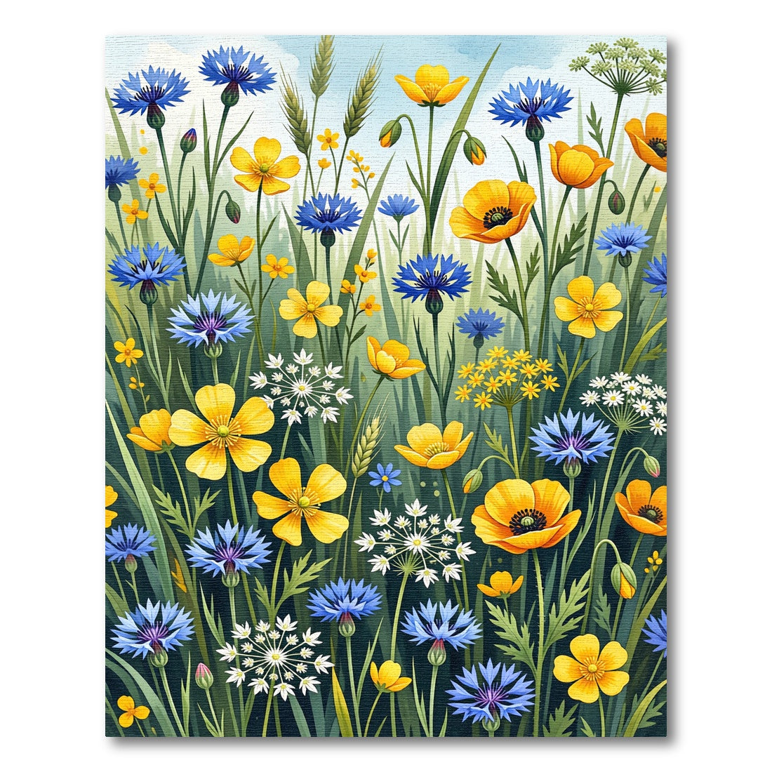 Golden Yellow Blue Cornflower Meadow Rug