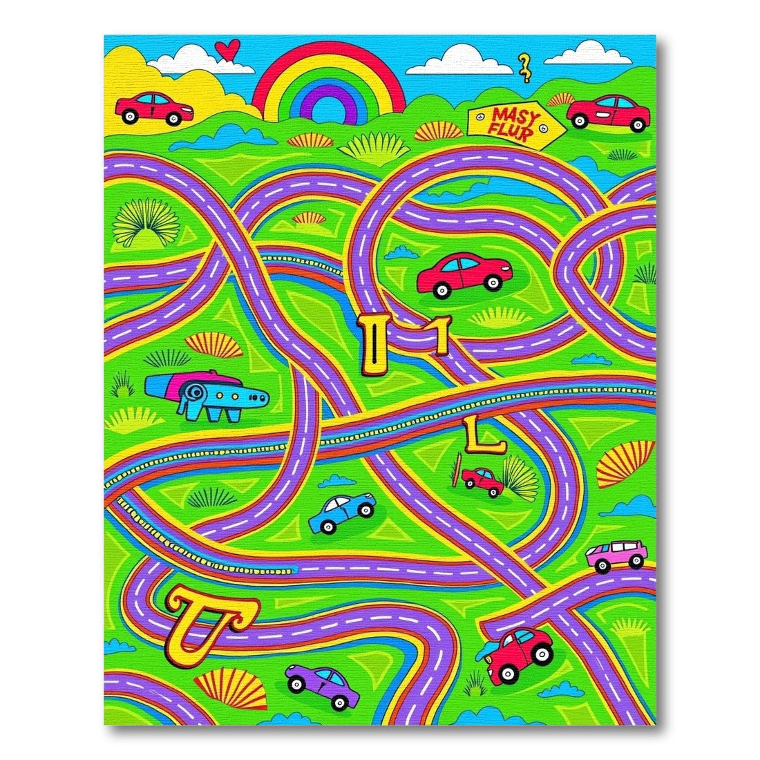 Vibrant Road Trip Car Collage Rug