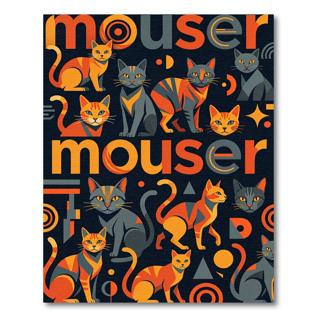 Orange Grey Feline Geometric Arrangement Rug