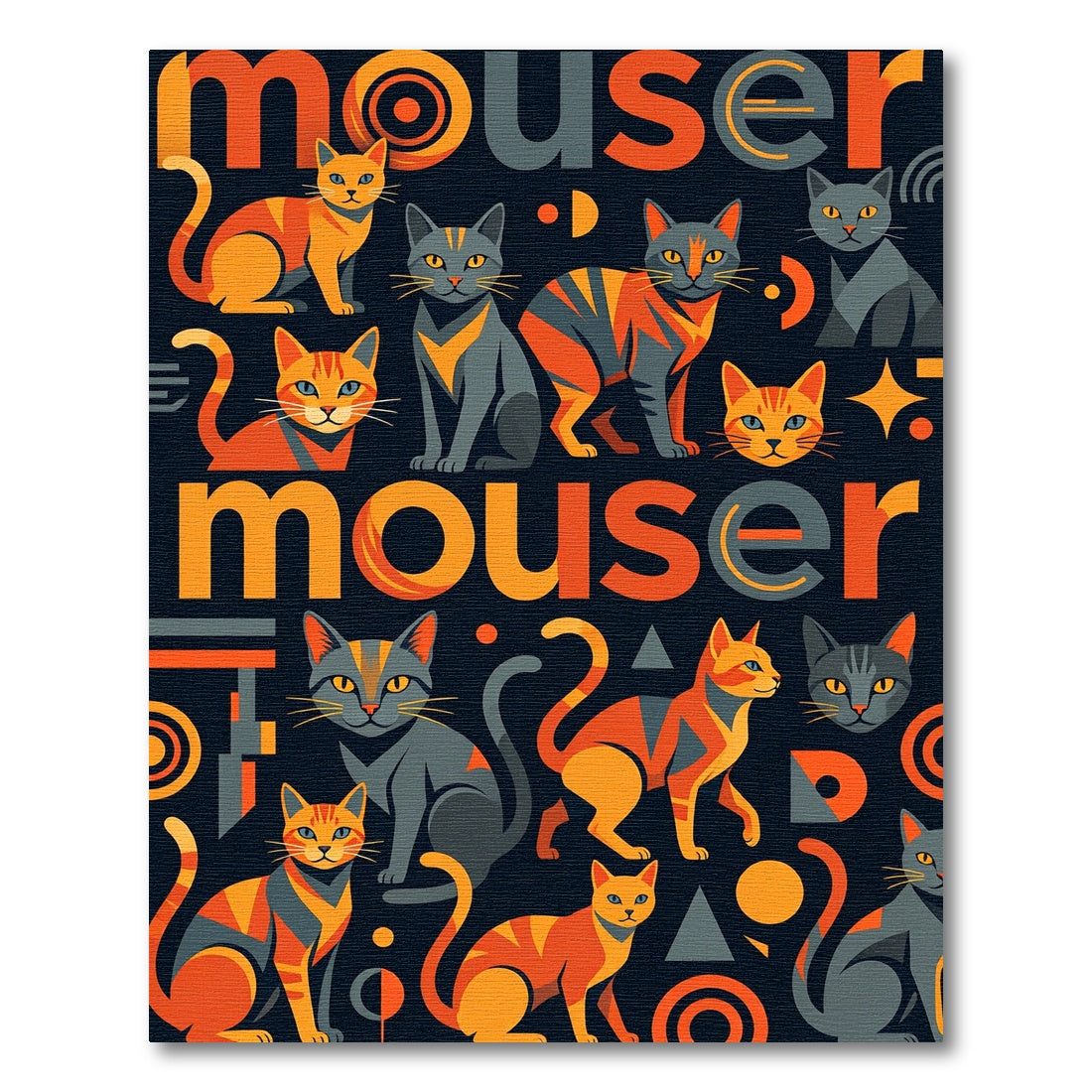 Orange Grey Feline Geometric Arrangement Rug
