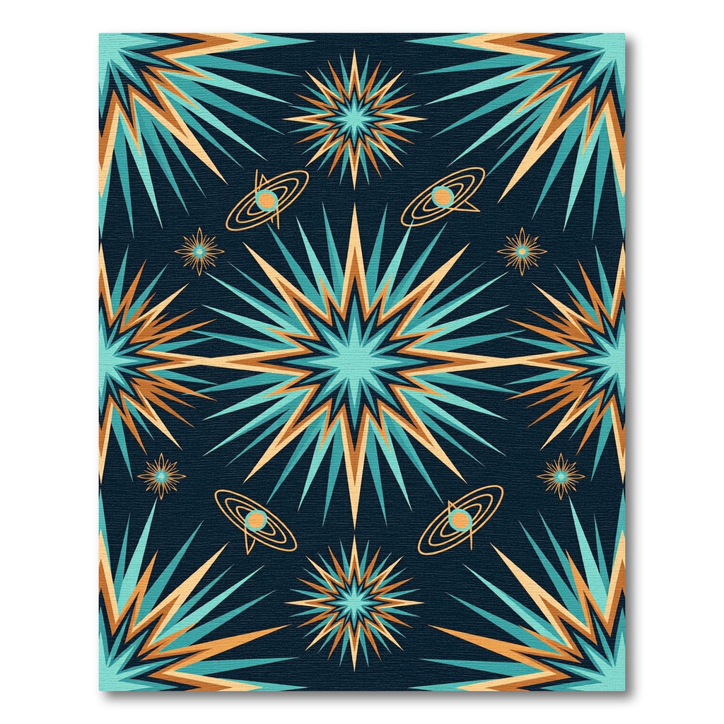 Celestial Teal and Gold Starry Sky Rug