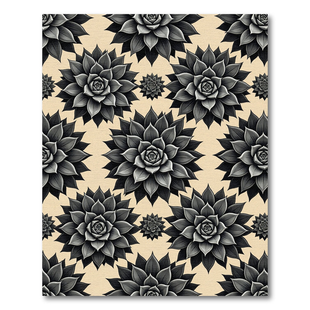 Black Succulent Floral Pattern Rug