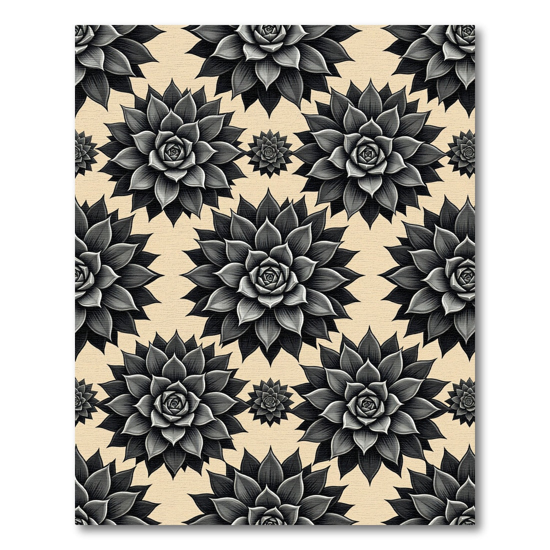 Black Succulent Floral Pattern Rug