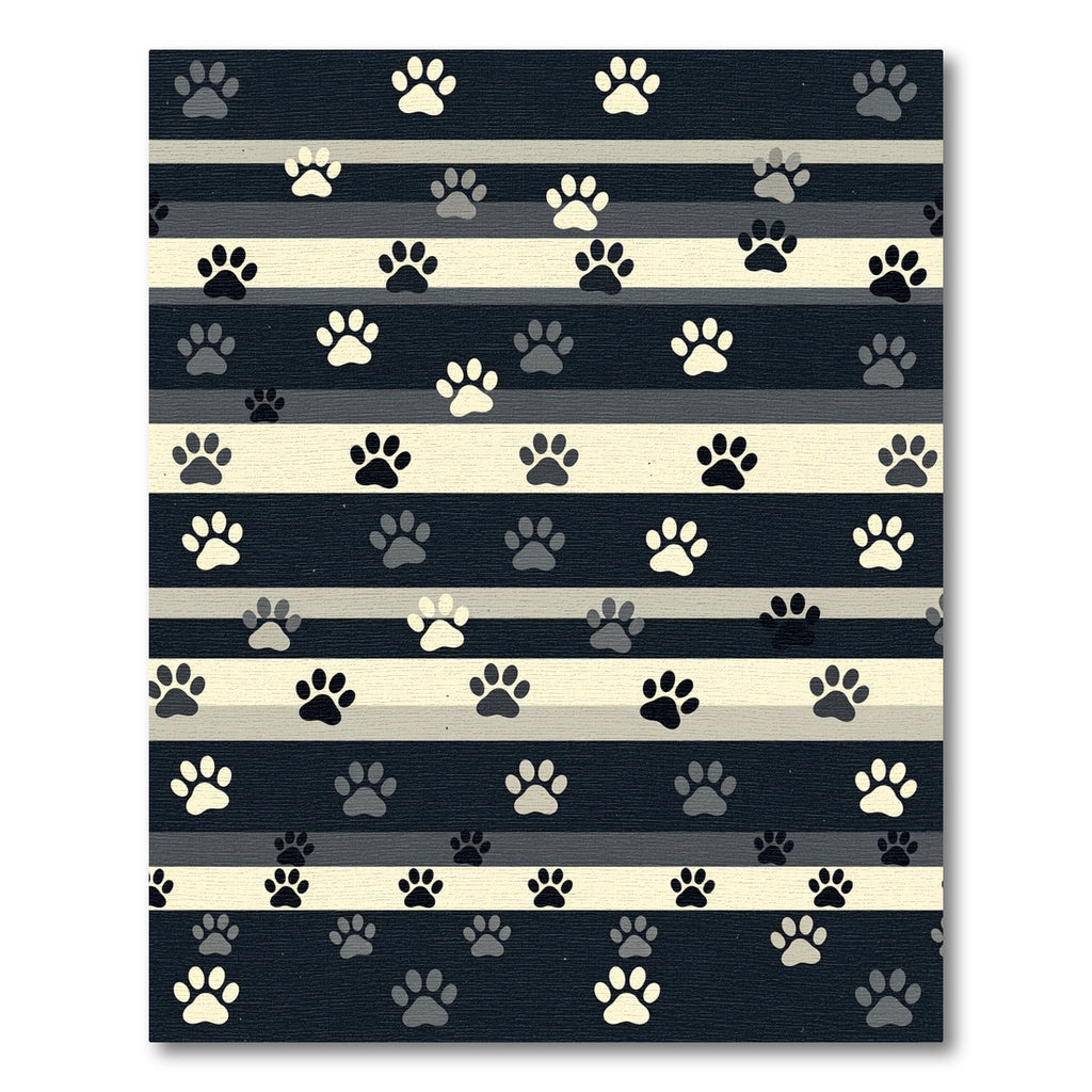 Neutral Striped Paw Print Indoor Rug