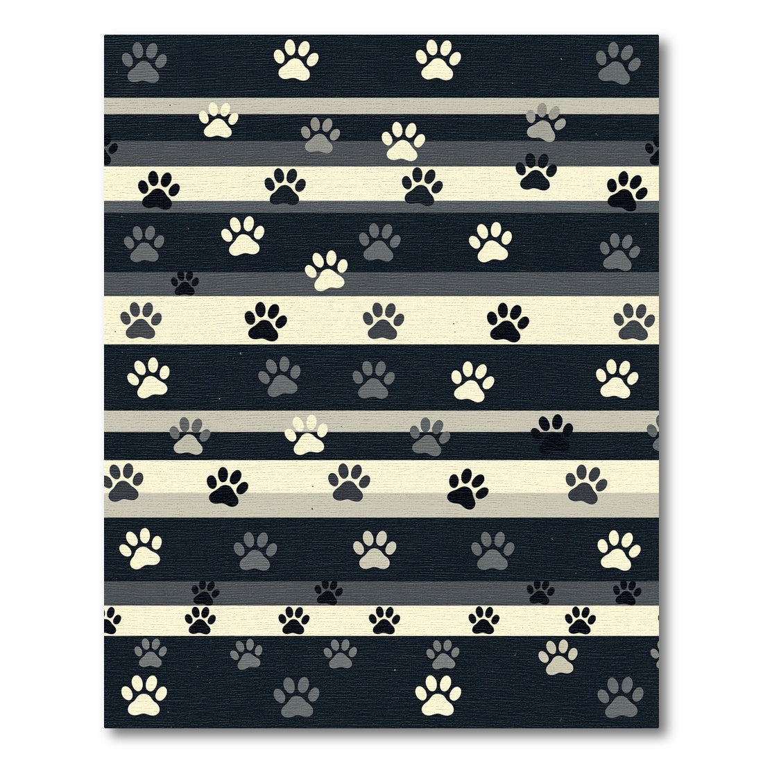 Neutral Striped Paw Print Indoor Rug