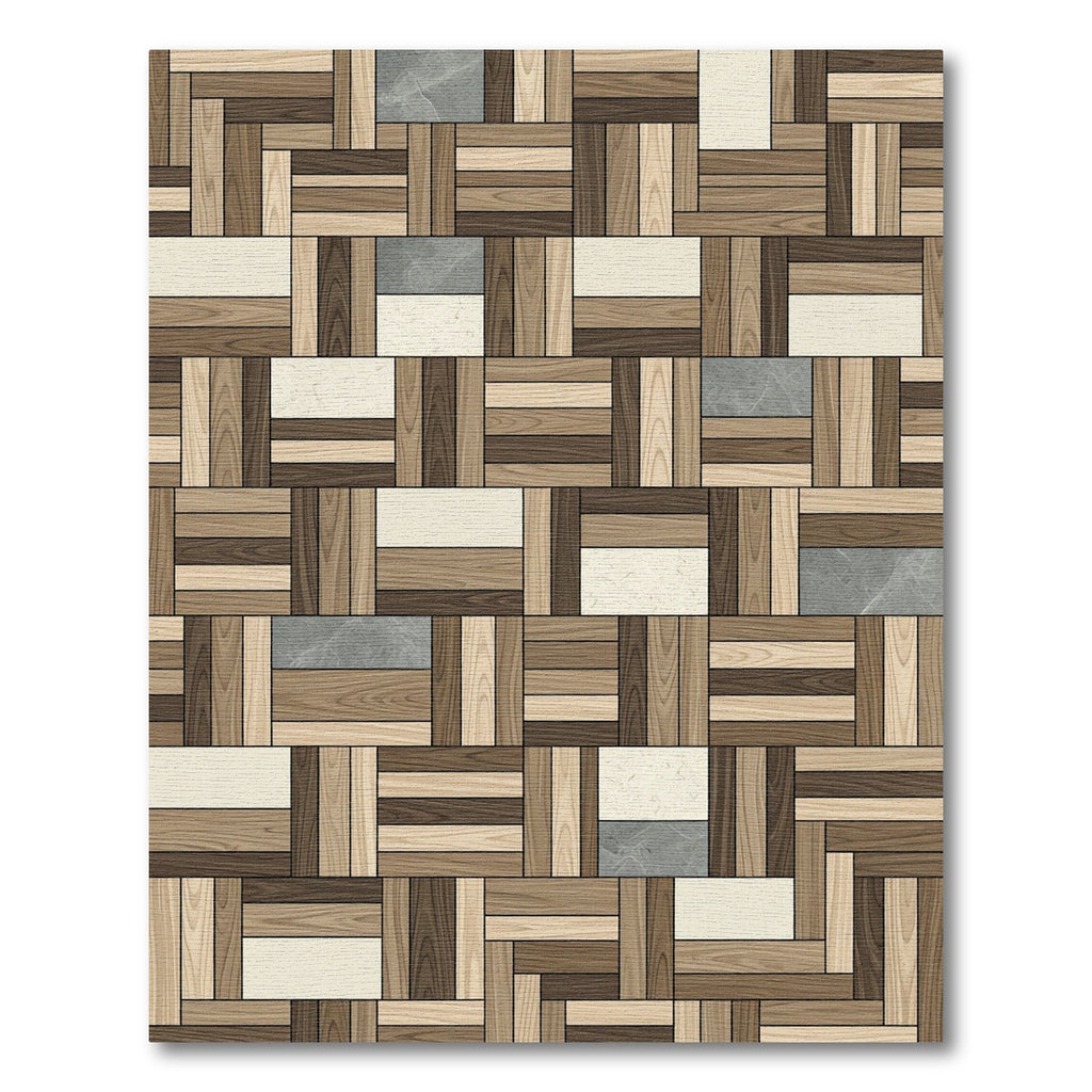 Modern Interlocking Wood Plank Mosaic Rug