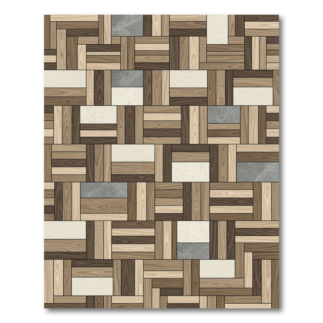 Modern Interlocking Wood Plank Mosaic Rug