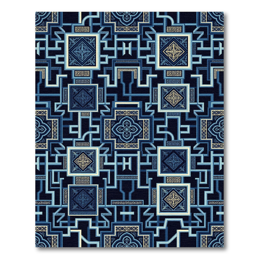 Geometric Indigo Blue Interlocking Tile Rug
