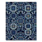 Geometric Indigo Blue Interlocking Tile Rug