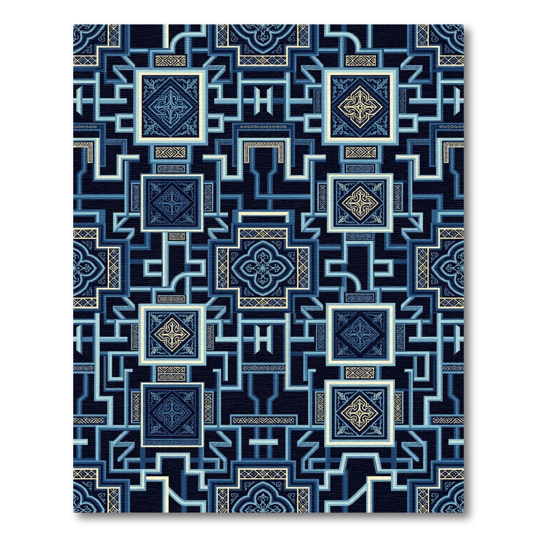 Geometric Indigo Blue Interlocking Tile Rug