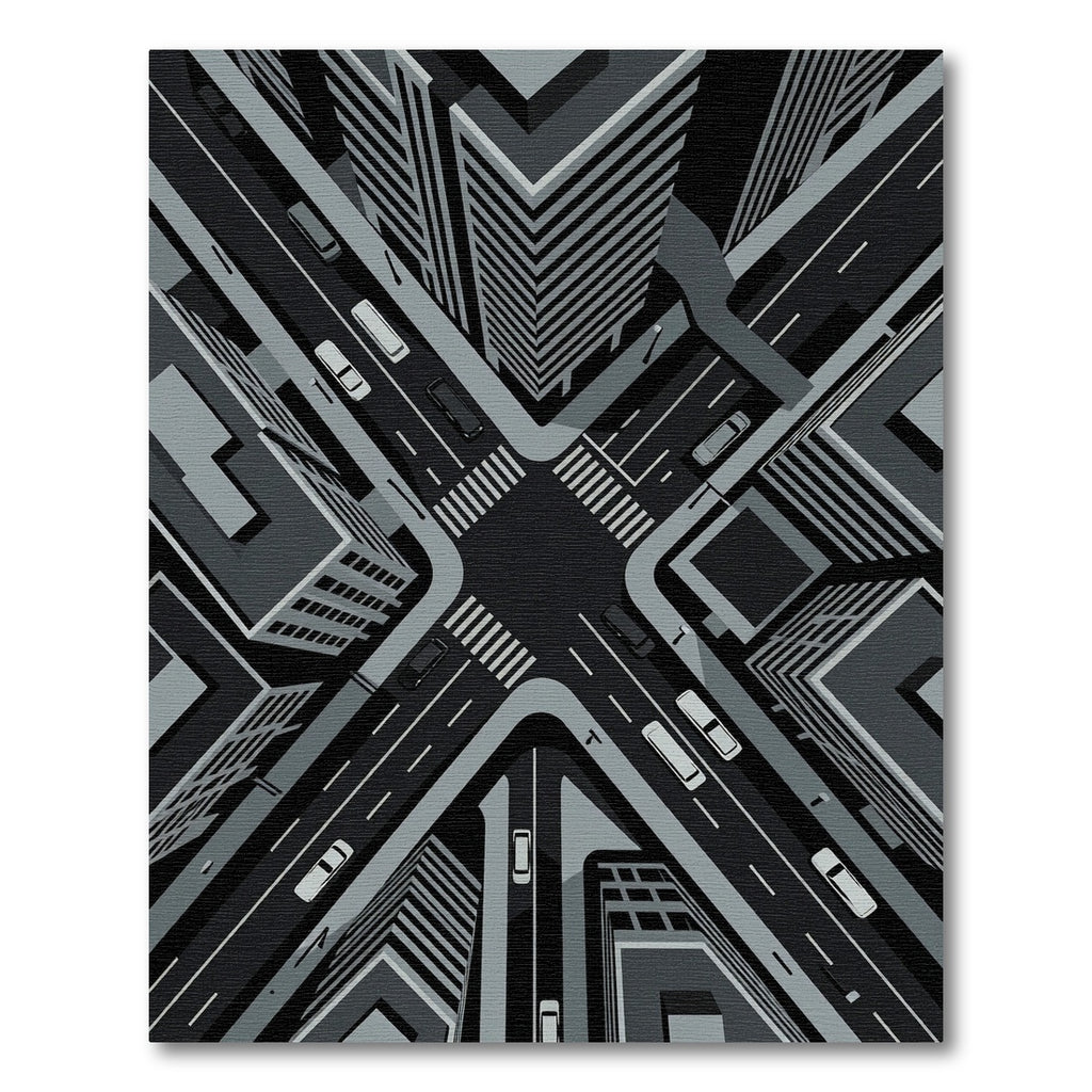 Monochromatic Urban Street Crossroad Rug