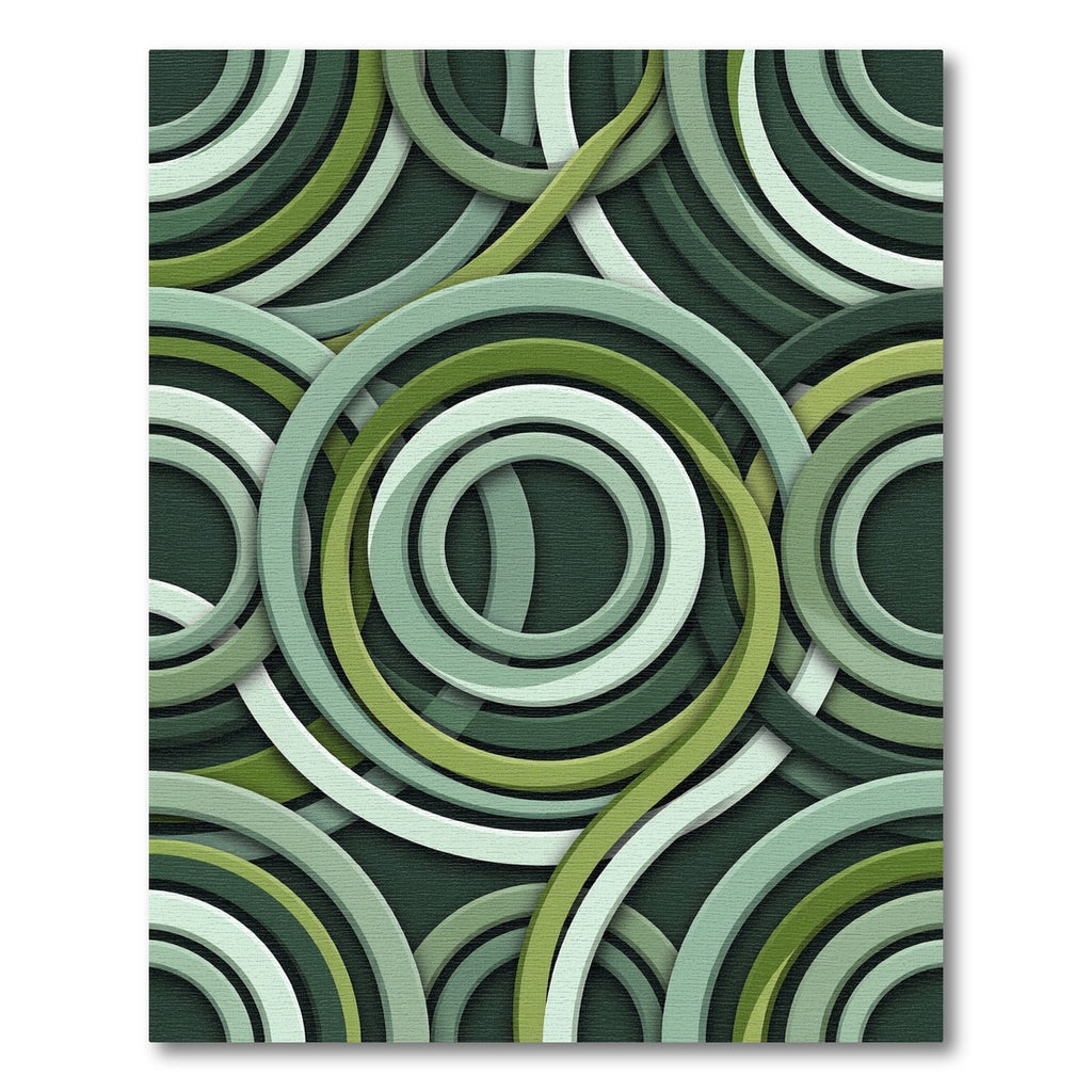 Layered Green Swirl Circular Rug