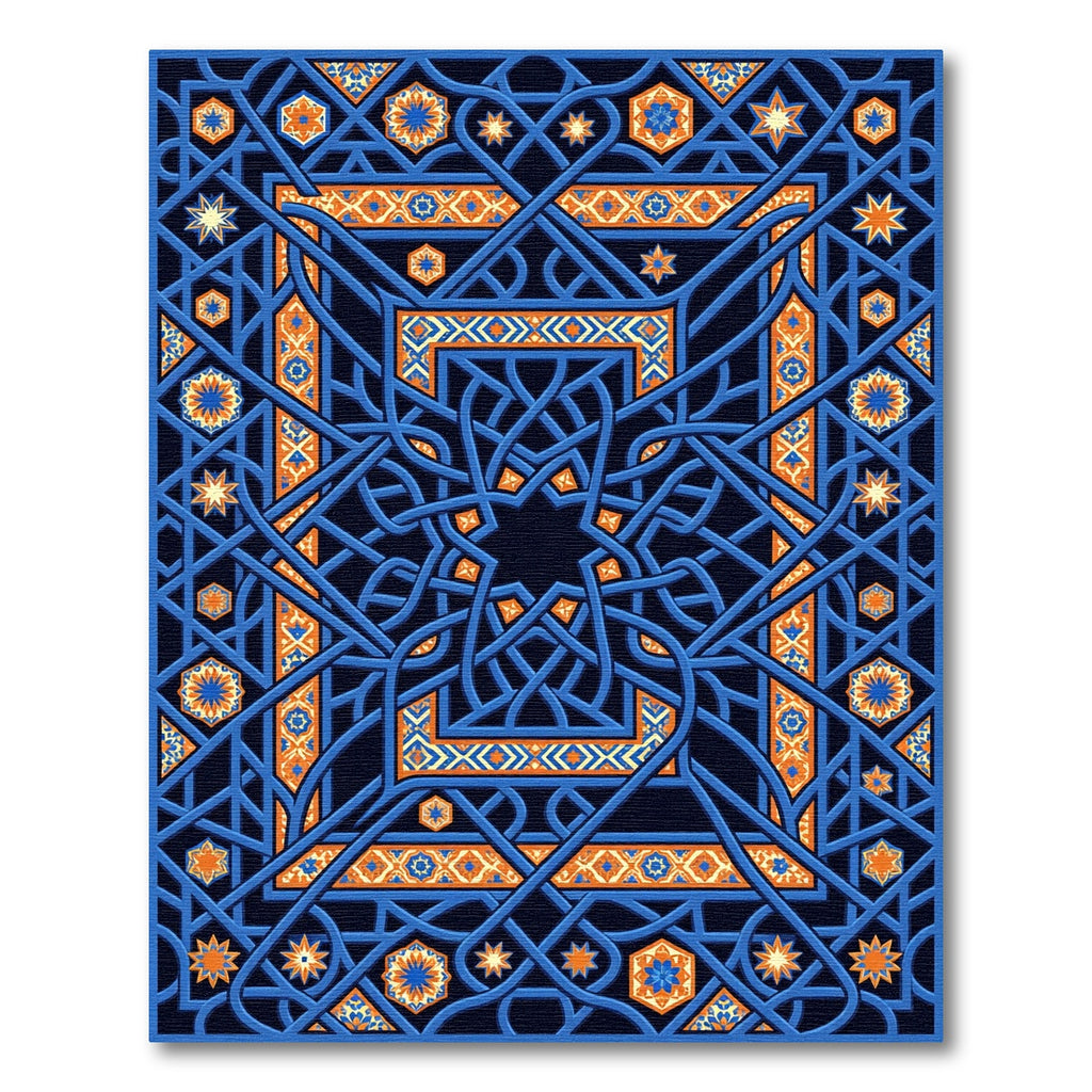 Intricate Navy and Amber Geometric Interlace Rug
