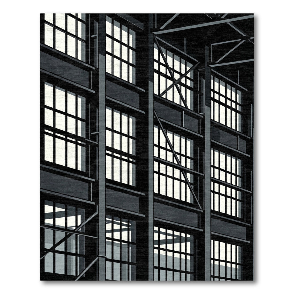 Monochrome Industrial Grid Architectural Rug