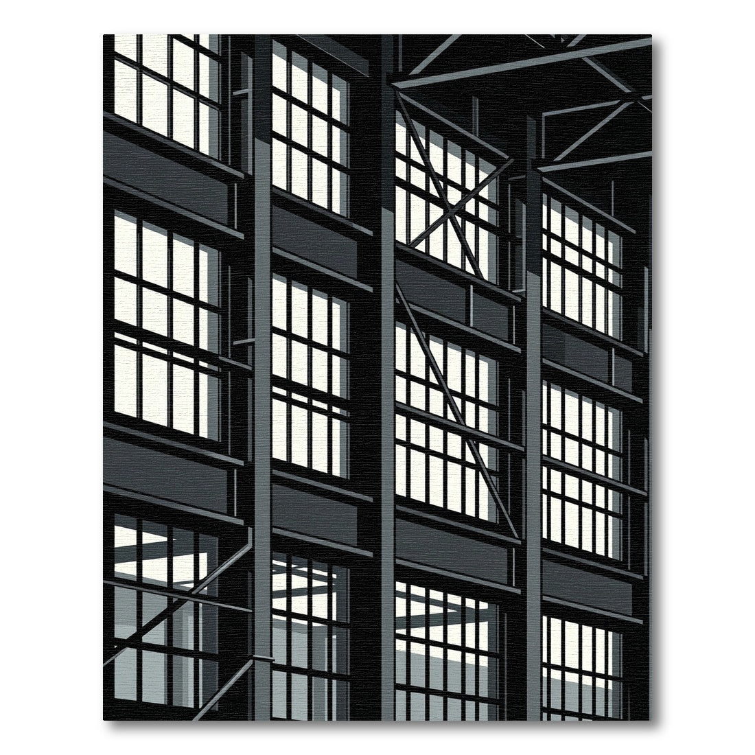 Monochrome Industrial Grid Architectural Rug