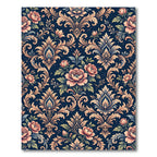 Dark Navy Elegant Floral Damask Rug
