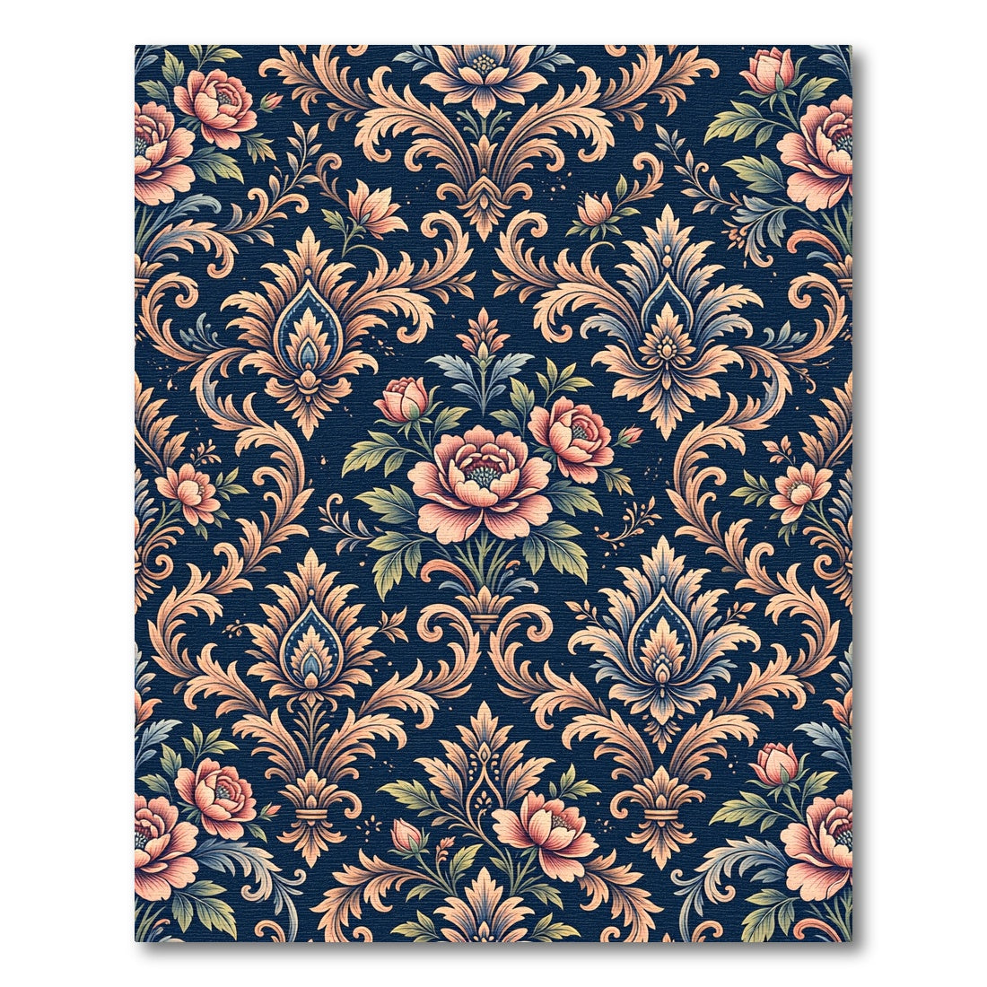 Dark Navy Elegant Floral Damask Rug