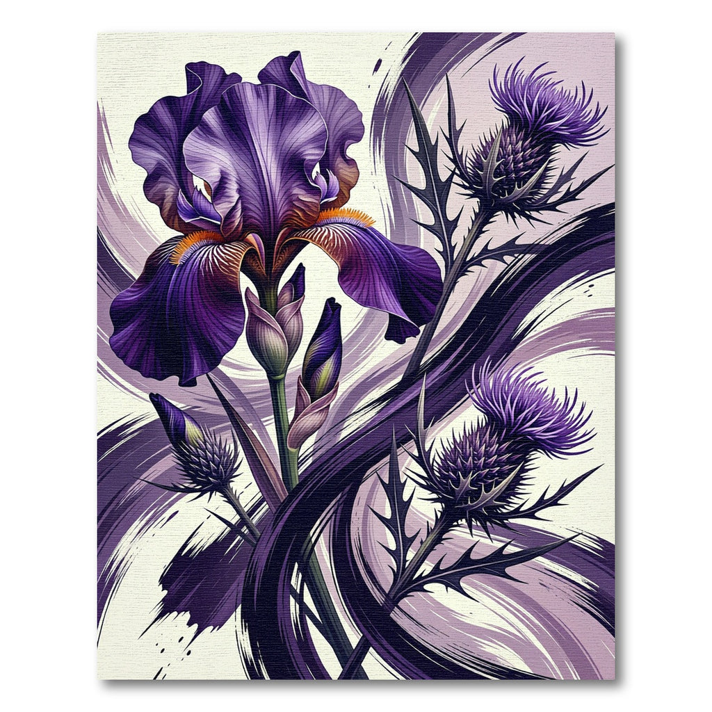 Elegant Purple Iris and Thistle Art Rug