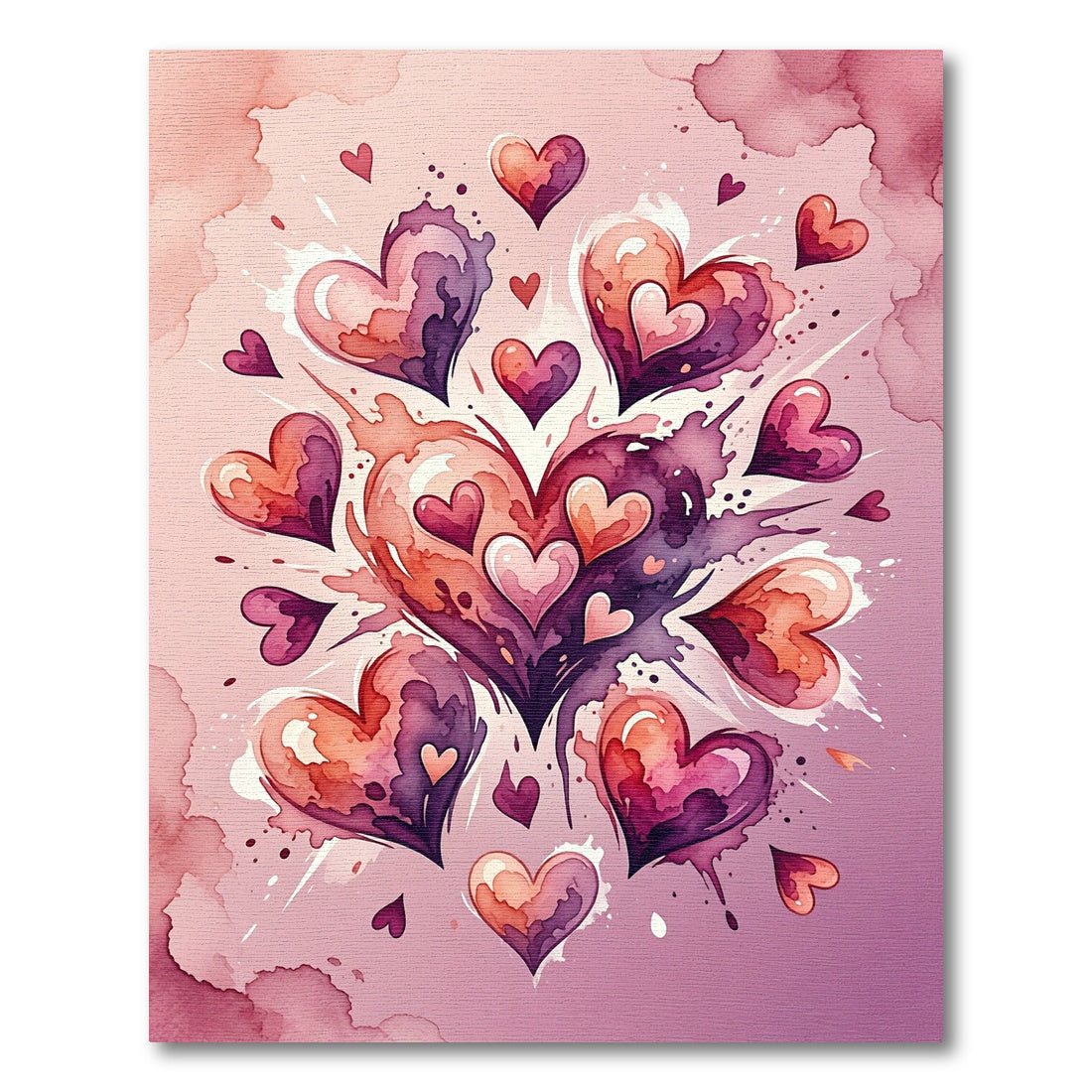 Watercolor Gradient Hearts Cluster Rug