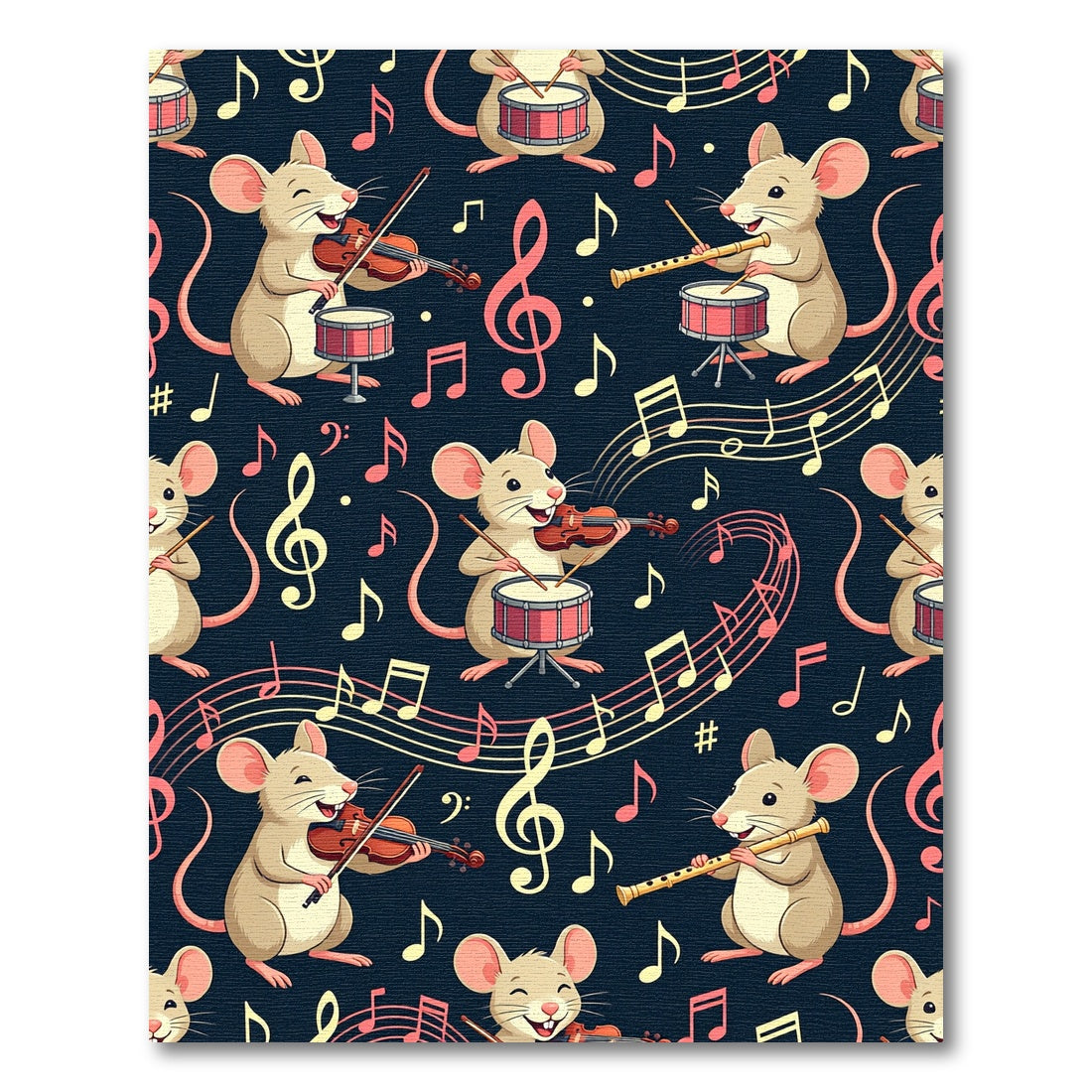 Whimsical Mouse Musicians and Musical Notes Rug