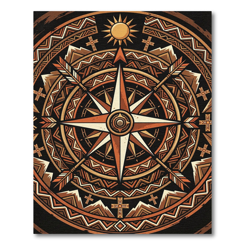 Earthy Sunset Compass Geometric Totem Rug