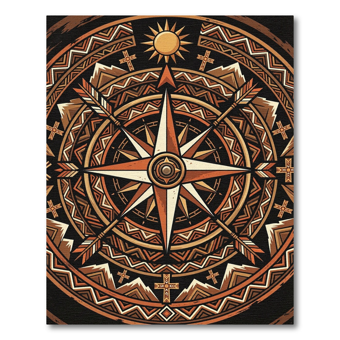 Earthy Sunset Compass Geometric Totem Rug