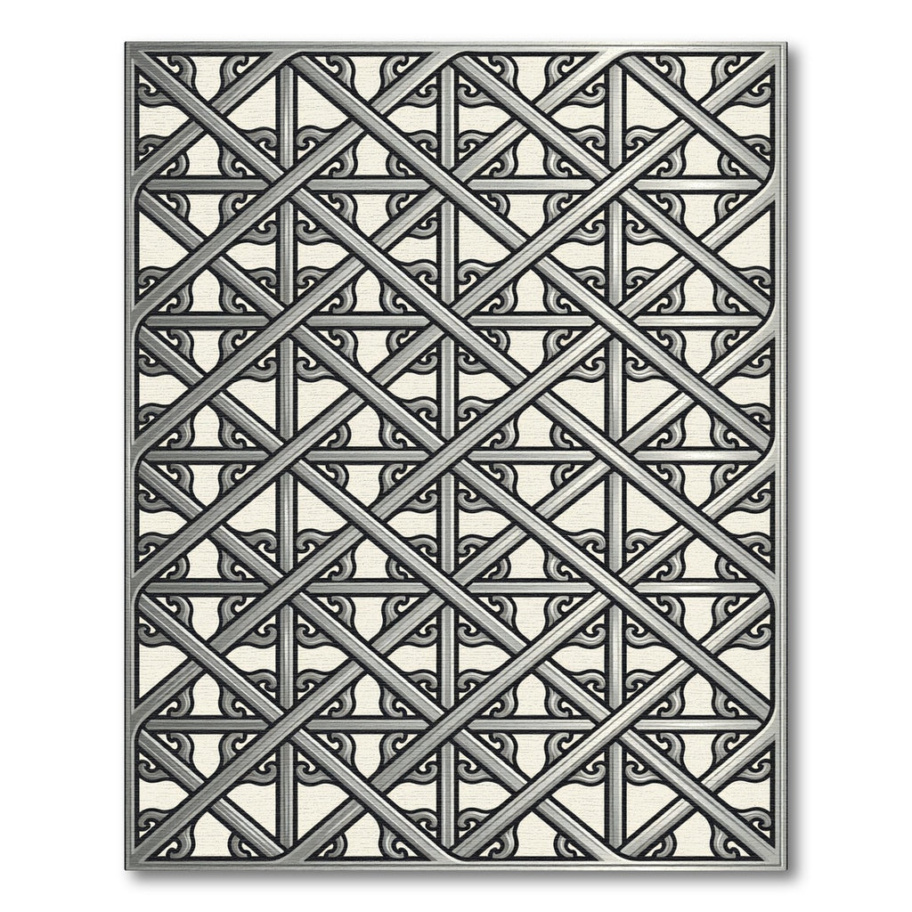 Silver Interlocking Lattice Swirl Rug