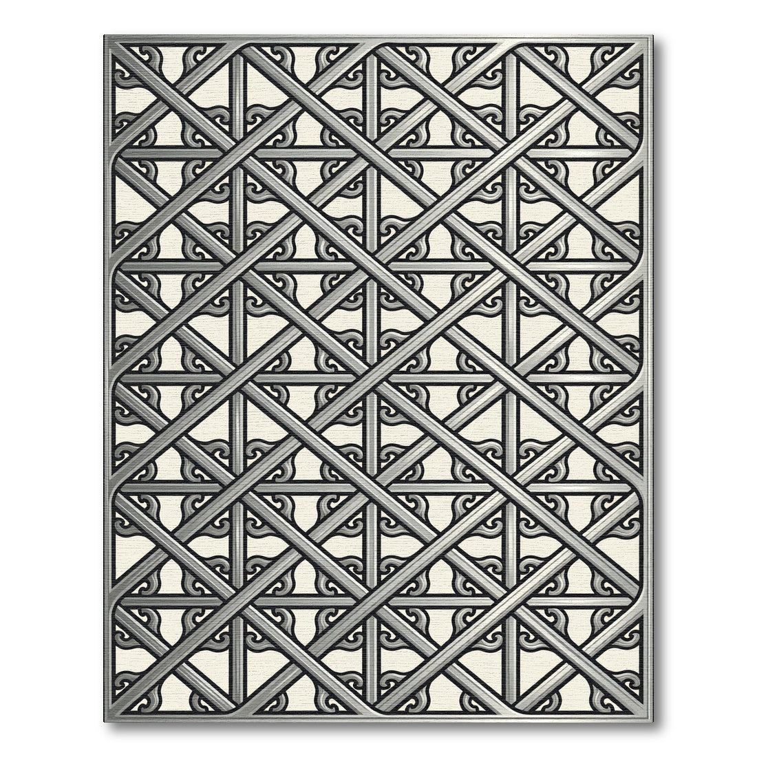 Silver Interlocking Lattice Swirl Rug