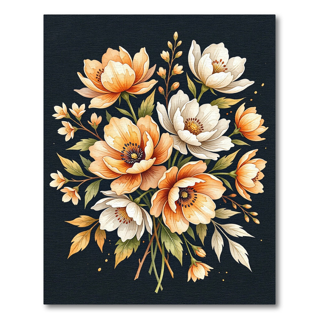 Golden White Peony Bouquet Rug