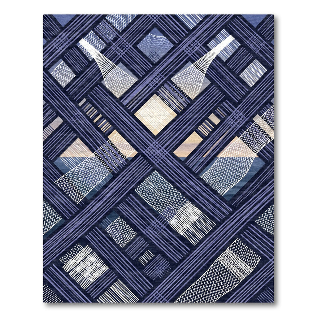 Geometric Navy Blue Intersecting Grid Rug