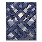 Geometric Navy Blue Intersecting Grid Rug