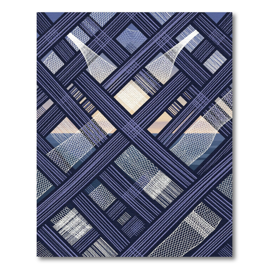 Geometric Navy Blue Intersecting Grid Rug