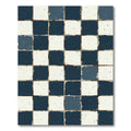 Distressed Navy White Checkerboard Squares Rug
