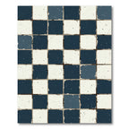 Distressed Navy White Checkerboard Squares Rug