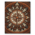 Earthy Amber Geometric Compass Feather Medallion Rug
